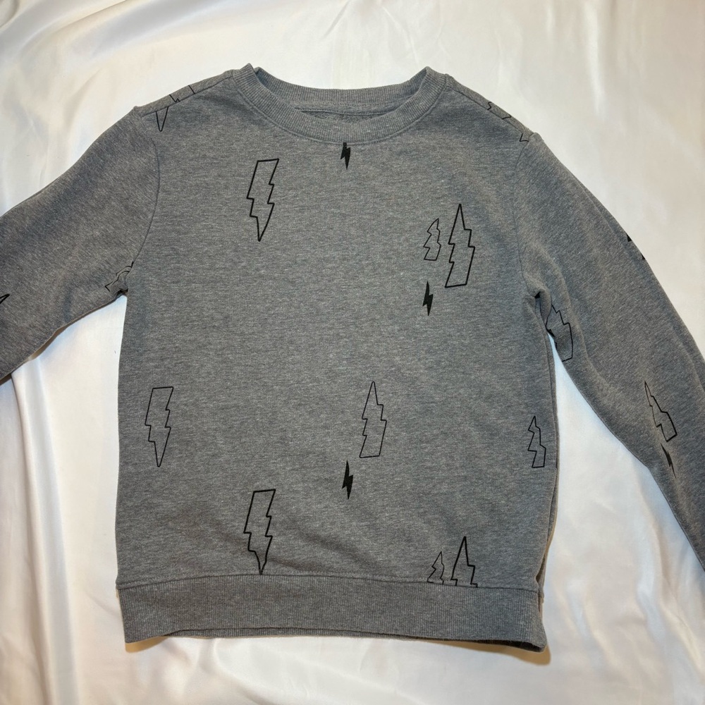 Cat & Jack Kids Boys Size 6/7 Gray Lightning Bolt Crewneck Sweatshirt
